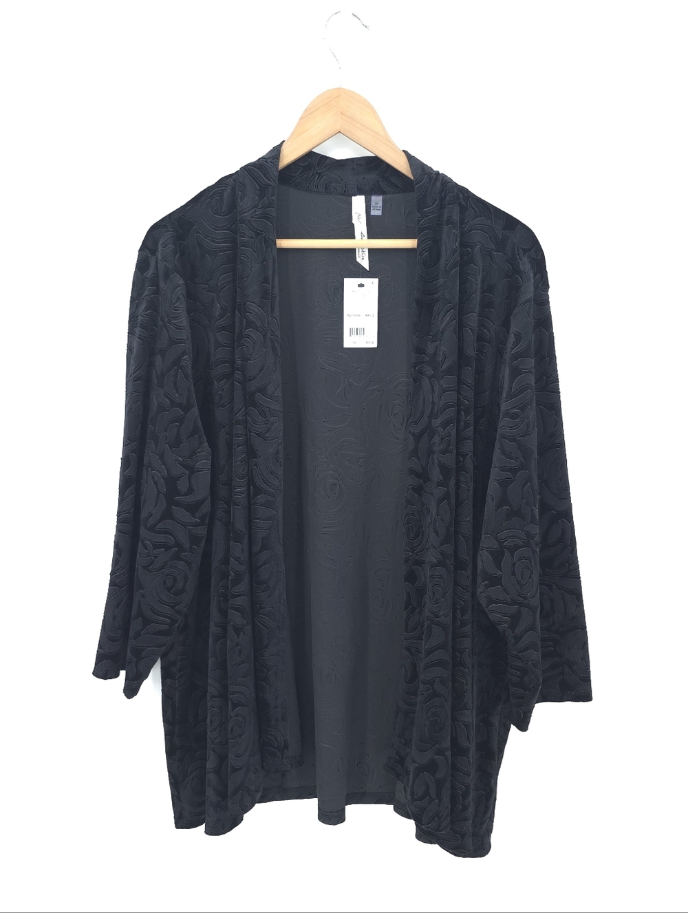 NY Collection Velvet Floral Embossed Open Front Cardigan Rose Print Romantic Nwt